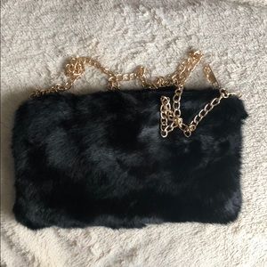 Black and gold faux fur crossbody purse